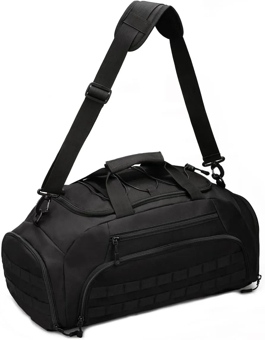 UNISTRENGH 3-Ways Tactical Military Nylon Men Holdall Weekend Travel Duffel Bag Backpack Messenger Shoulder Bags Rucksack Handbag (Black)