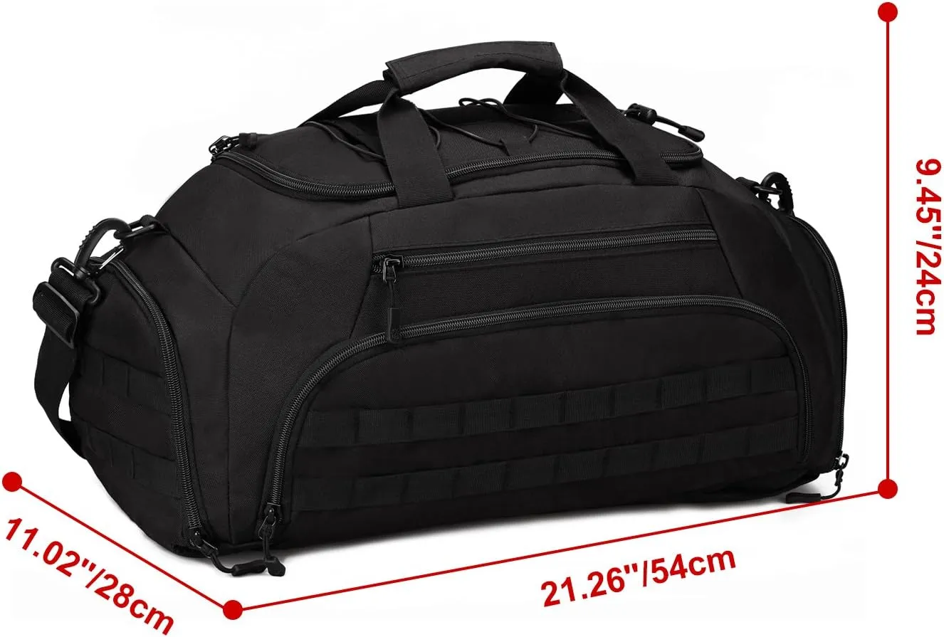UNISTRENGH 3-Ways Tactical Military Nylon Men Holdall Weekend Travel Duffel Bag Backpack Messenger Shoulder Bags Rucksack Handbag (Black)