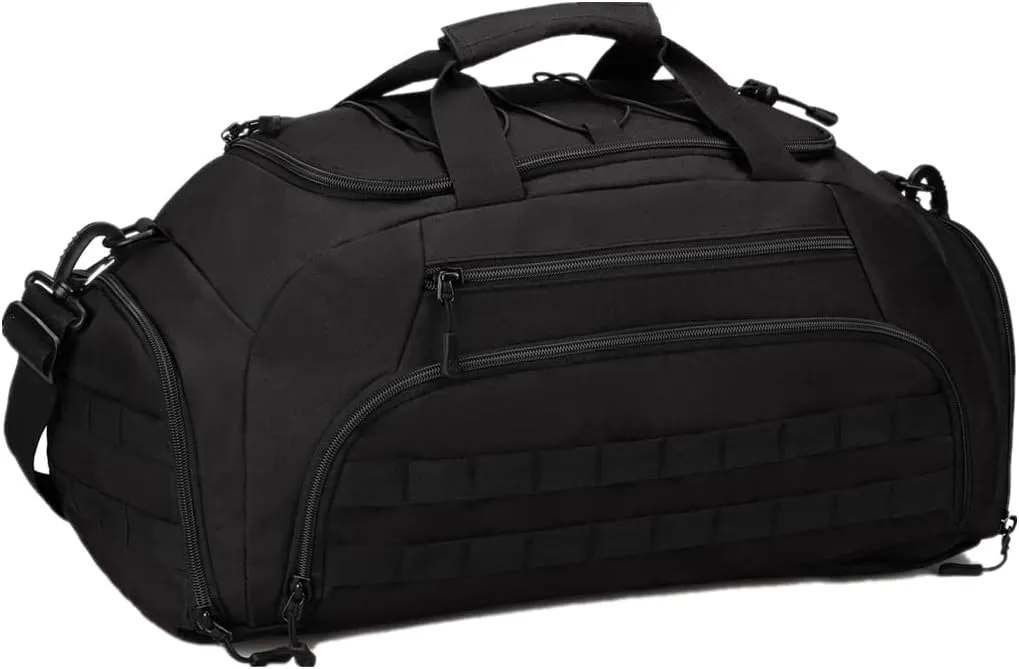 UNISTRENGH 3-Ways Tactical Military Nylon Men Holdall Weekend Travel Duffel Bag Backpack Messenger Shoulder Bags Rucksack Handbag (Black)