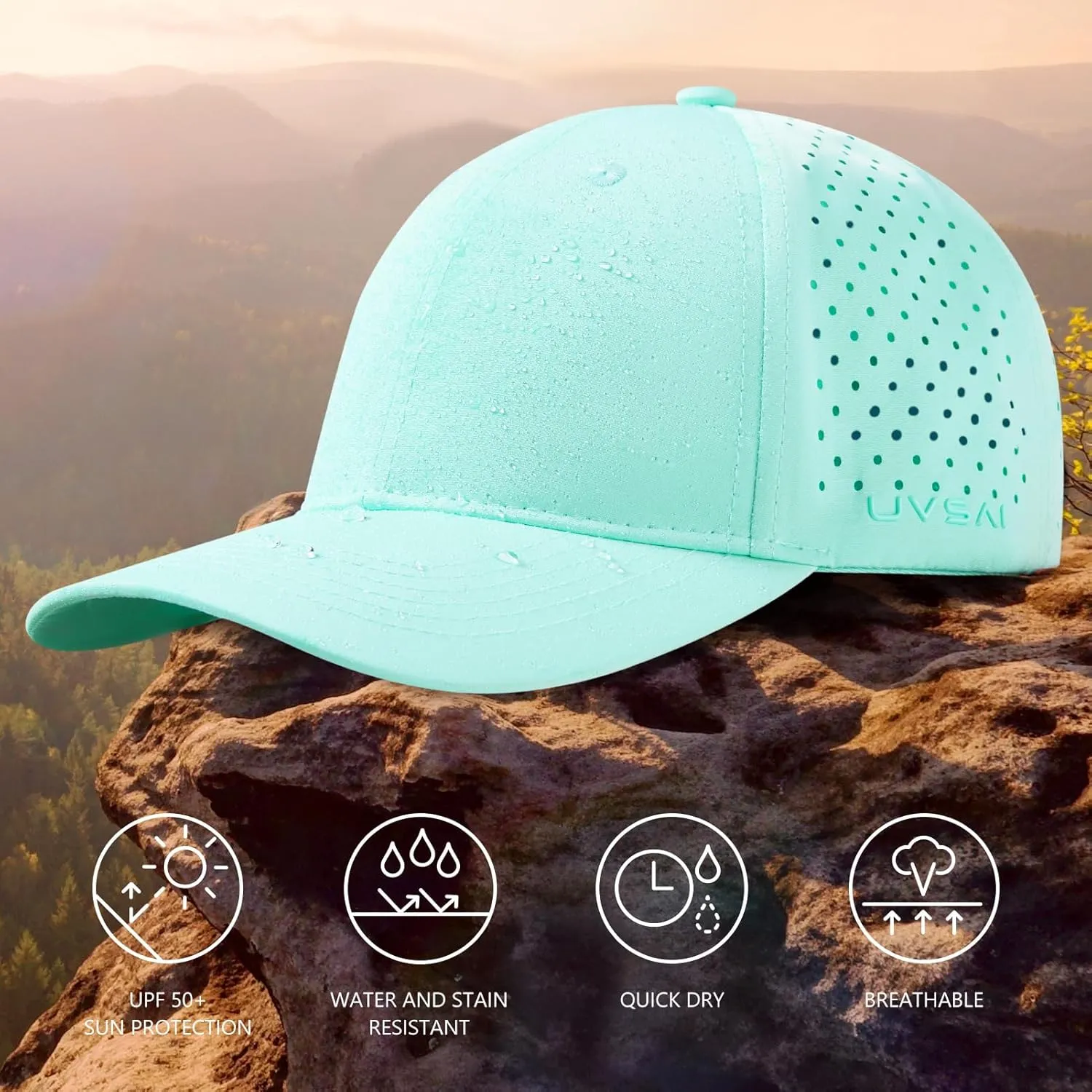 UPF 50  Performance Water Resistant Baseball Cap Lightweight Breathable Hat Golf Running Boat Hiking for Men Women