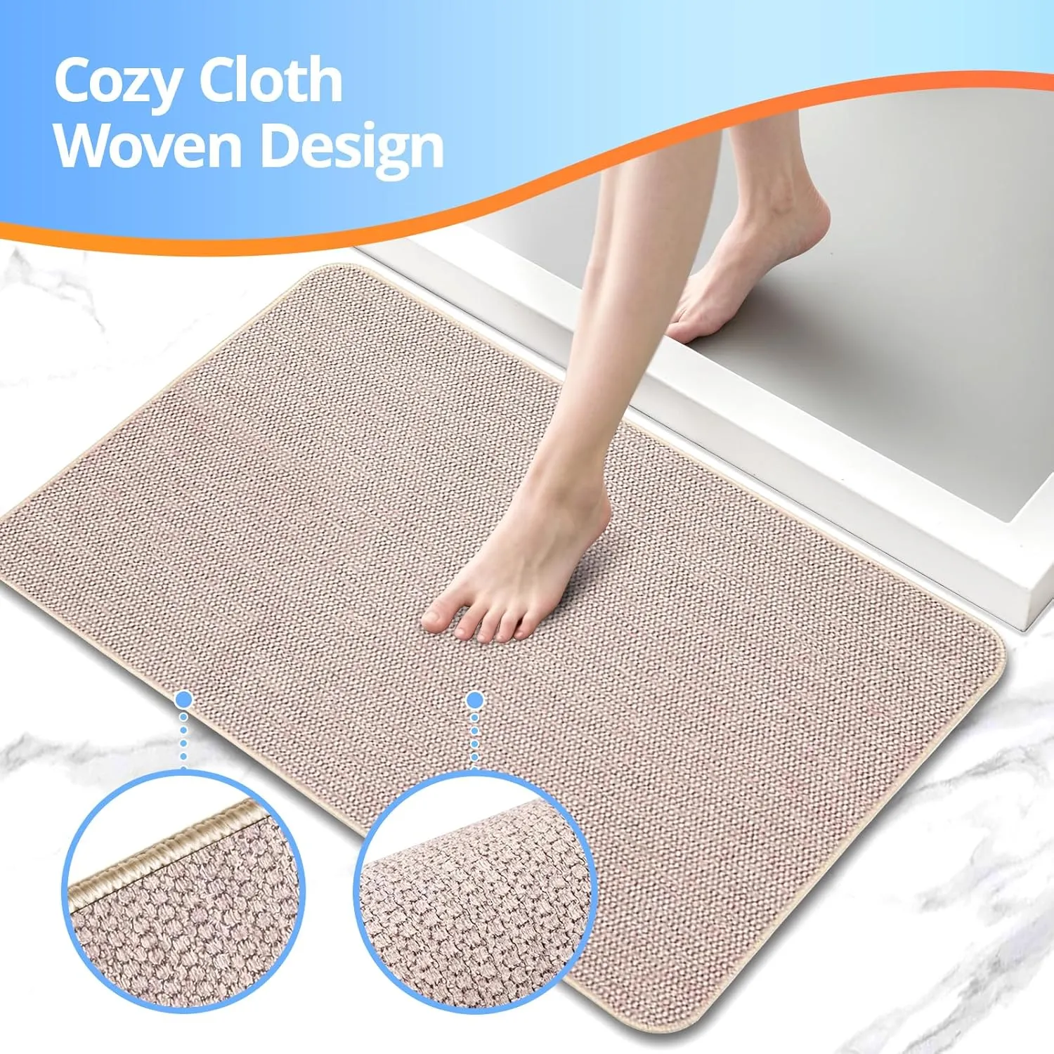 Upgraded Thin Bathroom Rugs, Bath Mat Super Absorbent, Bath Rugs Rubber Backing Non-Slip, Quick Dry Machine Washable, Cozy Cloth Bathroom Mat fit Under Door/Sink/ Bathtub/Area Rug Sets 24''x36''-Biege