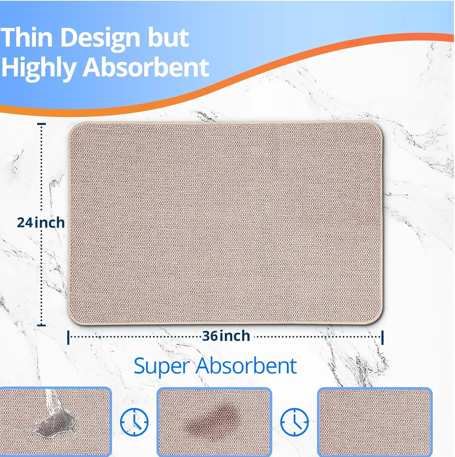 Upgraded Thin Bathroom Rugs, Bath Mat Super Absorbent, Bath Rugs Rubber Backing Non-Slip, Quick Dry Machine Washable, Cozy Cloth Bathroom Mat fit Under Door/Sink/ Bathtub/Area Rug Sets 24''x36''-Biege