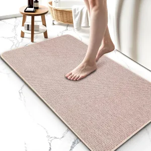 Upgraded Thin Bathroom Rugs, Bath Mat Super Absorbent, Bath Rugs Rubber Backing Non-Slip, Quick Dry Machine Washable, Cozy Cloth Bathroom Mat fit Under Door/Sink/ Bathtub/Area Rug Sets 24''x36''-Biege
