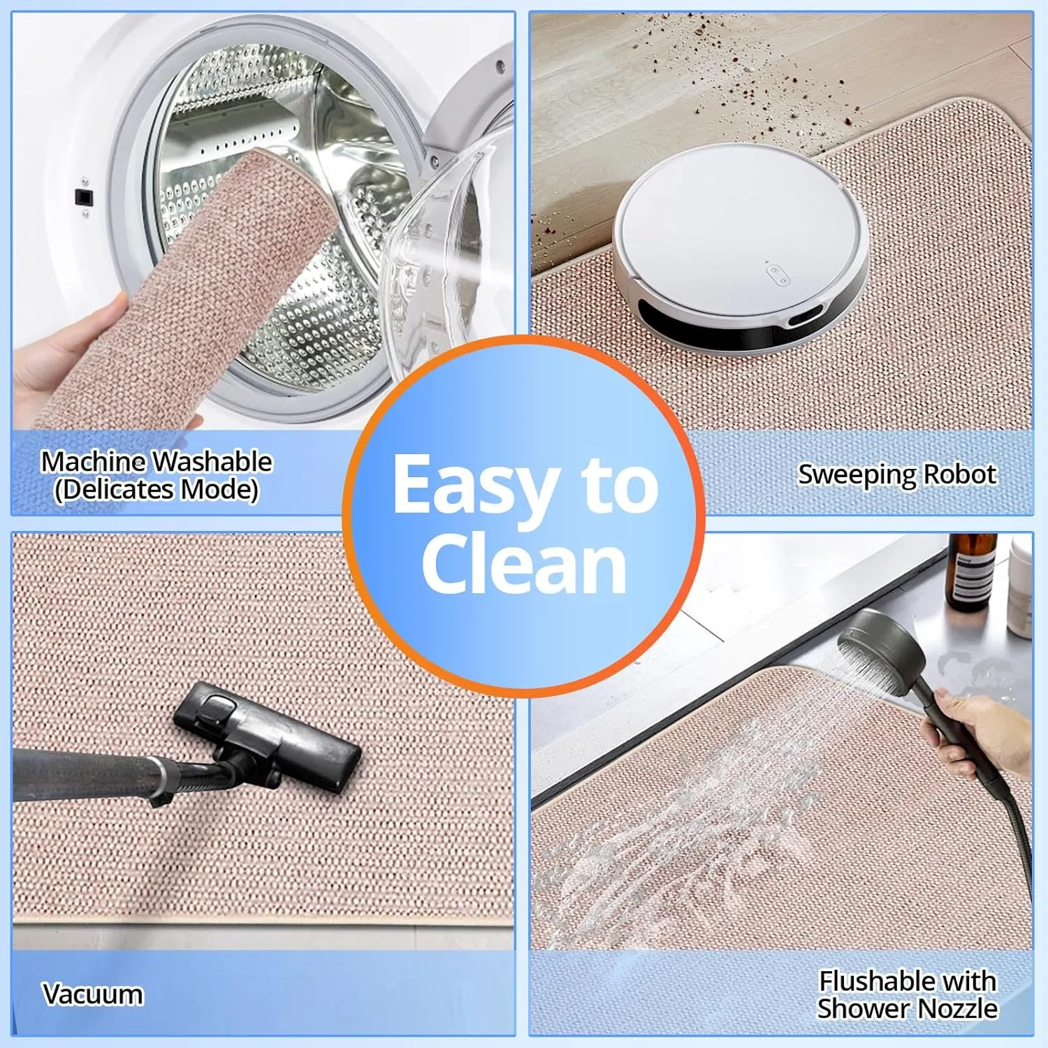 Upgraded Thin Bathroom Rugs, Bath Mat Super Absorbent, Bath Rugs Rubber Backing Non-Slip, Quick Dry Machine Washable, Cozy Cloth Bathroom Mat fit Under Door/Sink/ Bathtub/Area Rug Sets 24''x36''-Biege