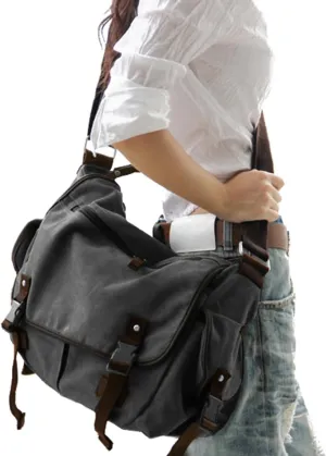 [Upgraded] Vintage Canvas Messenger Bag Large Book Laptop Shoulder Bag Women Men New