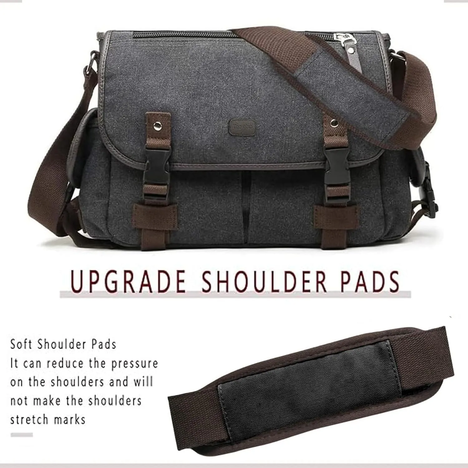 [Upgraded] Vintage Canvas Messenger Bag Large Book Laptop Shoulder Bag Women Men New