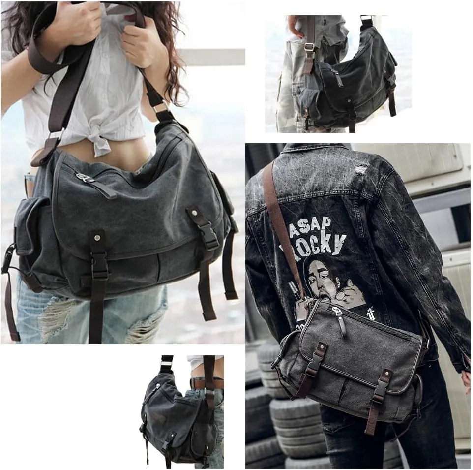 [Upgraded] Vintage Canvas Messenger Bag Large Book Laptop Shoulder Bag Women Men New