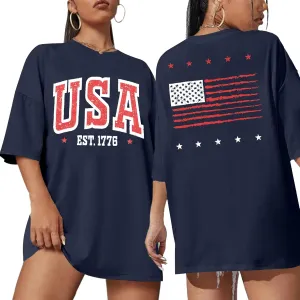 USA Shirt Women Oversize 4th of July Outfits American Flag ShirtsPatriotic T-Shirt Casual Short Sleeve Tops