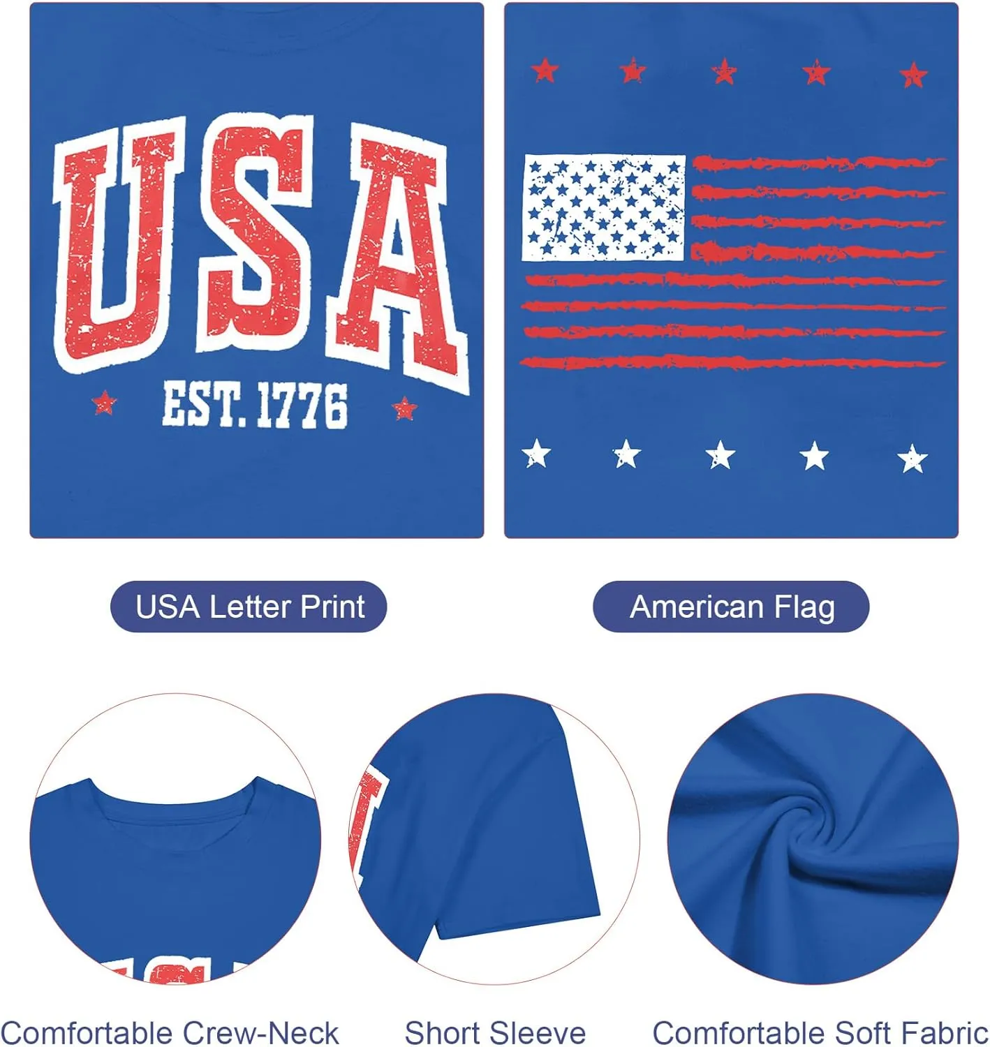 USA Shirt Women Oversize 4th of July Outfits American Flag ShirtsPatriotic T-Shirt Casual Short Sleeve Tops