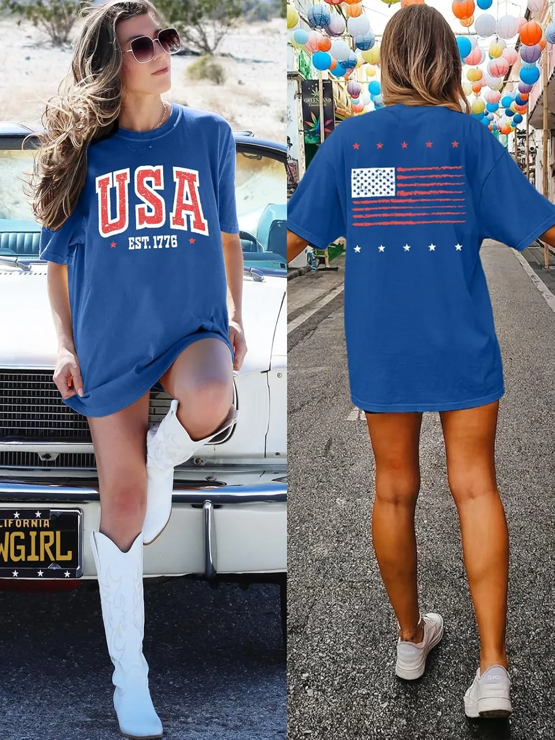 USA Shirt Women Oversize 4th of July Outfits American Flag ShirtsPatriotic T-Shirt Casual Short Sleeve Tops