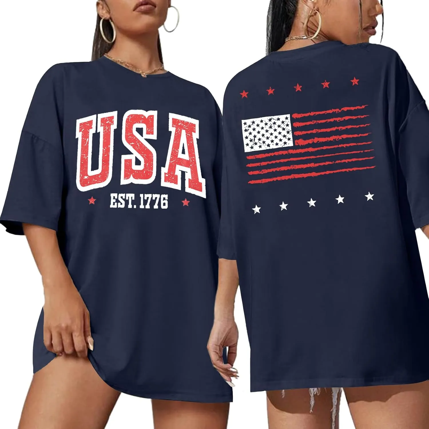 USA Shirt Women Oversize 4th of July Outfits American Flag ShirtsPatriotic T-Shirt Casual Short Sleeve Tops