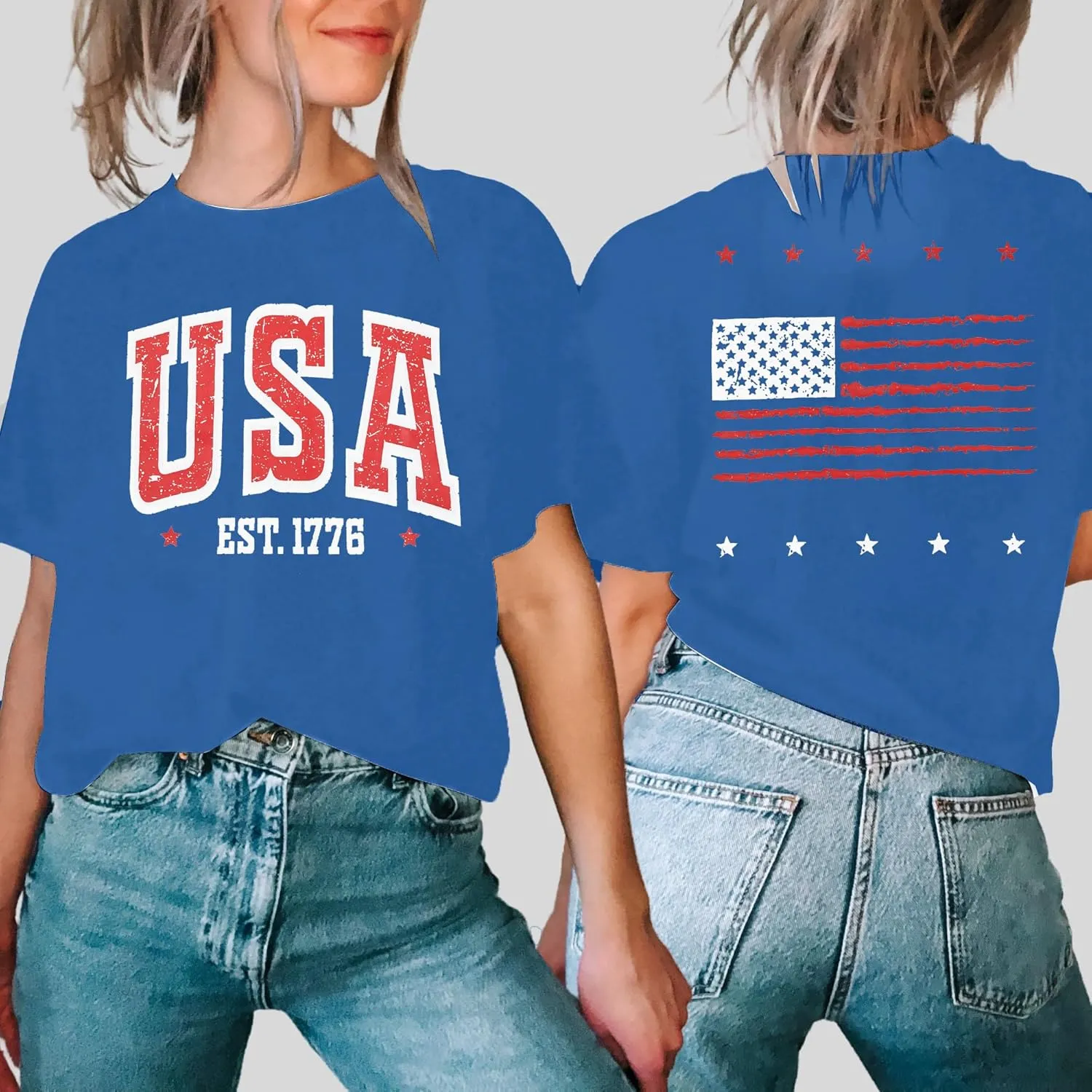 USA Shirt Women Oversize 4th of July Outfits American Flag ShirtsPatriotic T-Shirt Casual Short Sleeve Tops