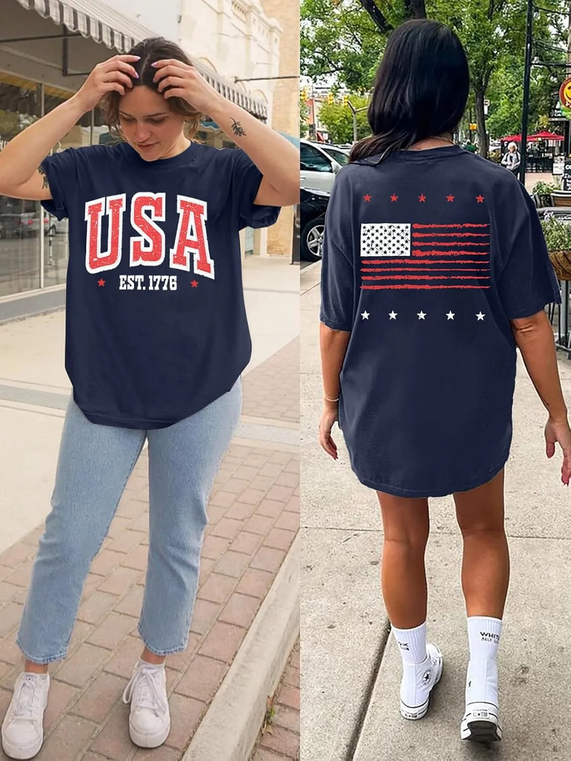USA Shirt Women Oversize 4th of July Outfits American Flag ShirtsPatriotic T-Shirt Casual Short Sleeve Tops