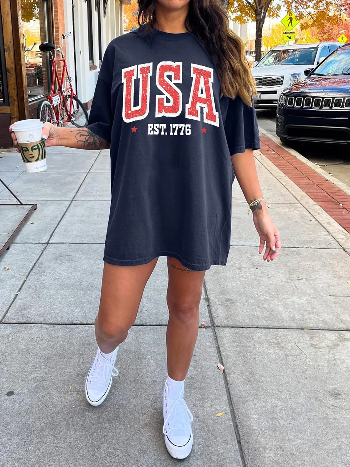 USA Shirt Women Oversize 4th of July Outfits American Flag ShirtsPatriotic T-Shirt Casual Short Sleeve Tops