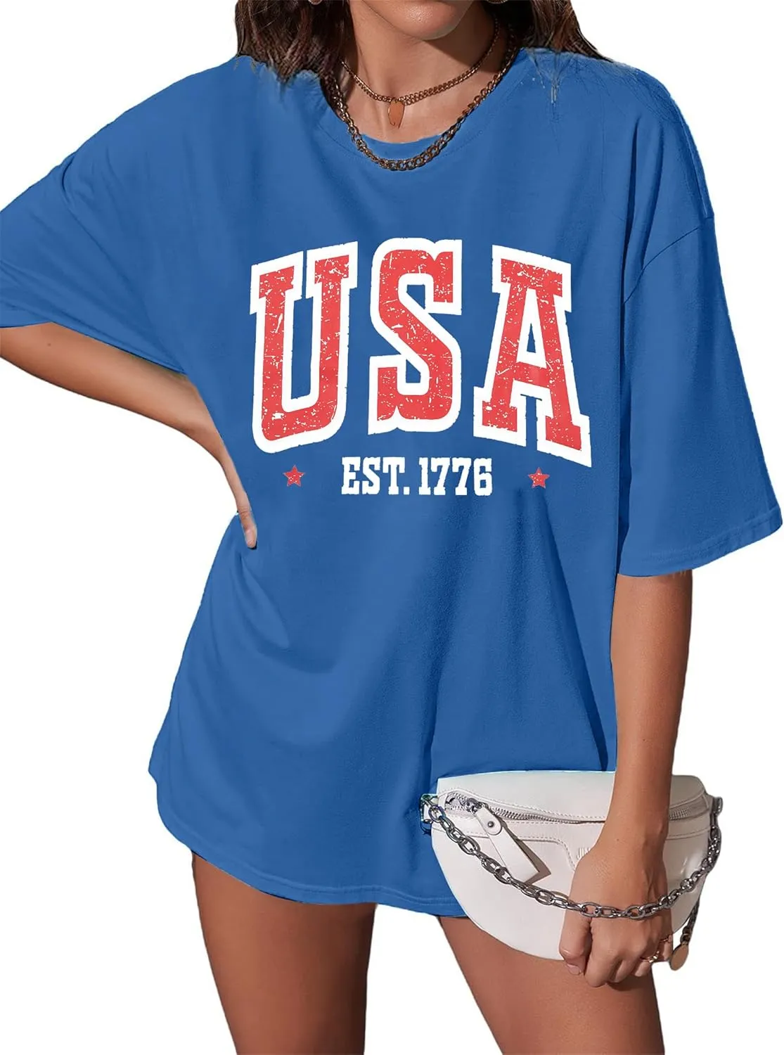 USA Shirt Women Oversize 4th of July Outfits American Flag ShirtsPatriotic T-Shirt Casual Short Sleeve Tops