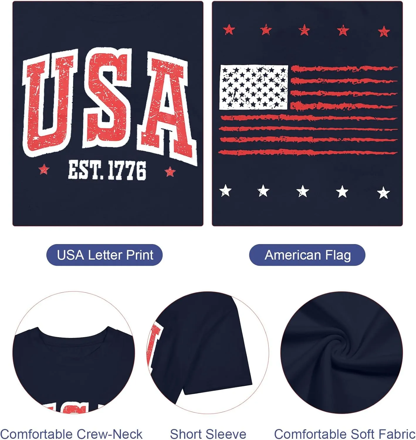USA Shirt Women Oversize 4th of July Outfits American Flag ShirtsPatriotic T-Shirt Casual Short Sleeve Tops