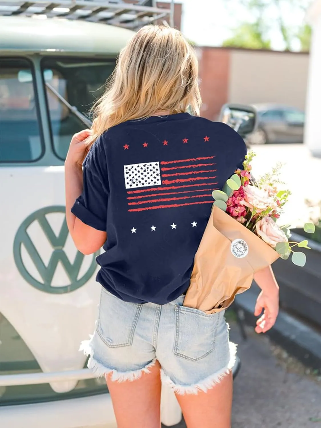USA Shirt Women Oversize 4th of July Outfits American Flag ShirtsPatriotic T-Shirt Casual Short Sleeve Tops