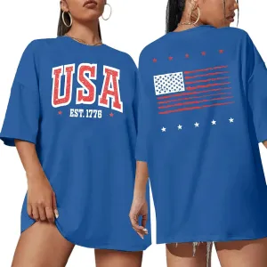 USA Shirt Women Oversize 4th of July Outfits American Flag ShirtsPatriotic T-Shirt Casual Short Sleeve Tops