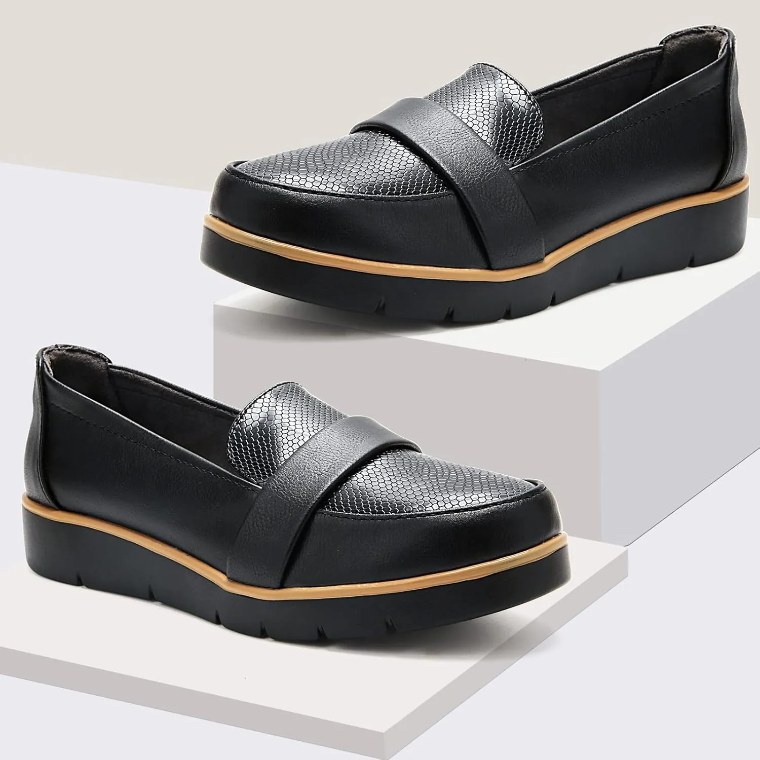 UZB Slip On Loafers for Womens Leather Comfort Memory Foam Dress Shoes