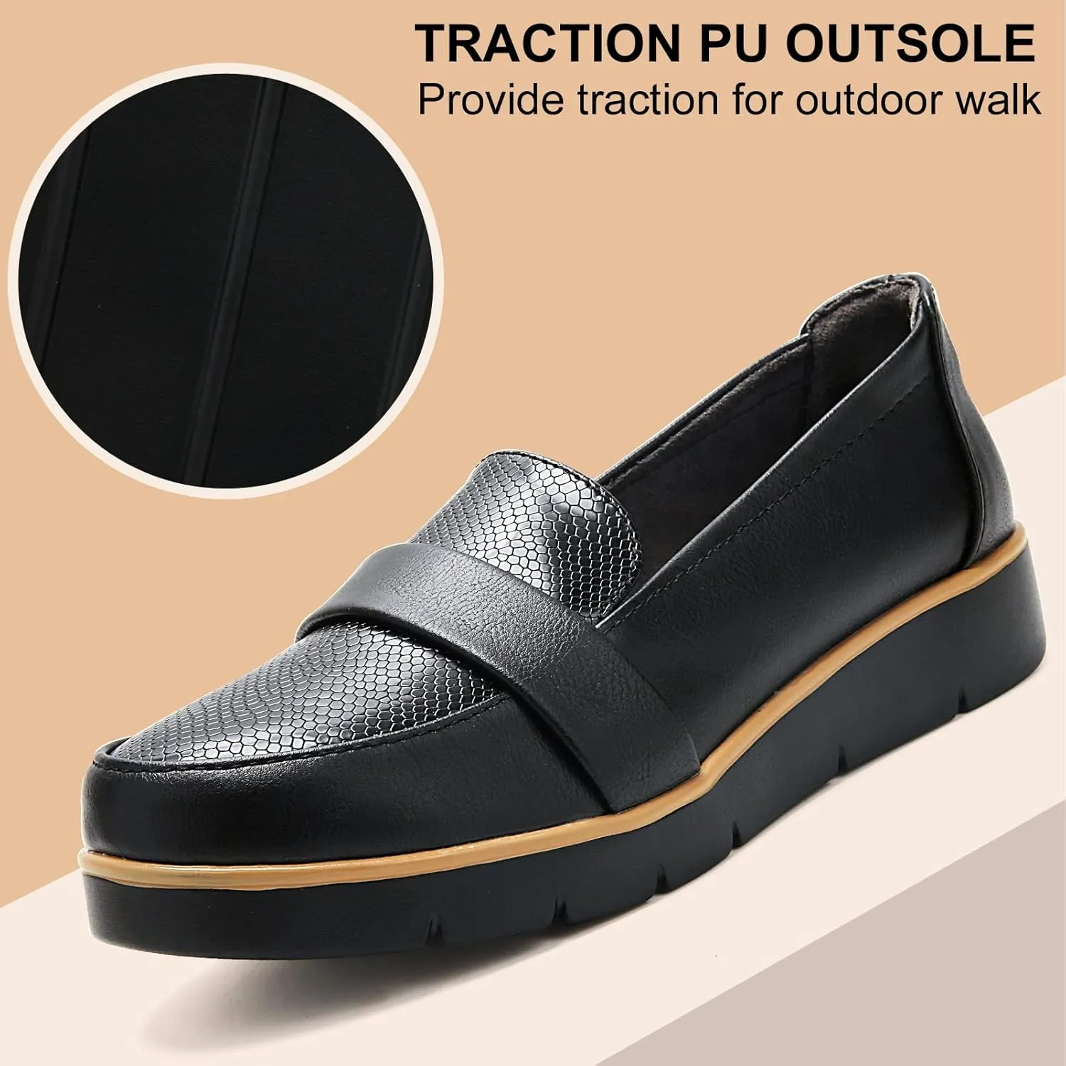UZB Slip On Loafers for Womens Leather Comfort Memory Foam Dress Shoes
