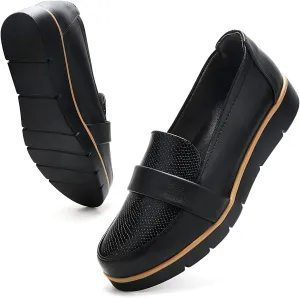 UZB Slip On Loafers for Womens Leather Comfort Memory Foam Dress Shoes