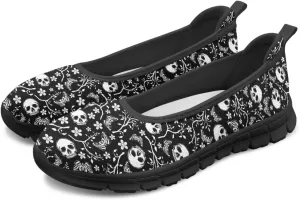 Various Creative Skull Print Walking Shoes Women Lightweight Slip On Ballet Flats Fit Comfort Mesh Casual Sneakers Work & Travel