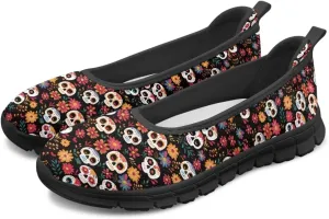 Various Creative Skull Print Walking Shoes Women Lightweight Slip On Ballet Flats Fit Comfort Mesh Casual Sneakers Work & Travel
