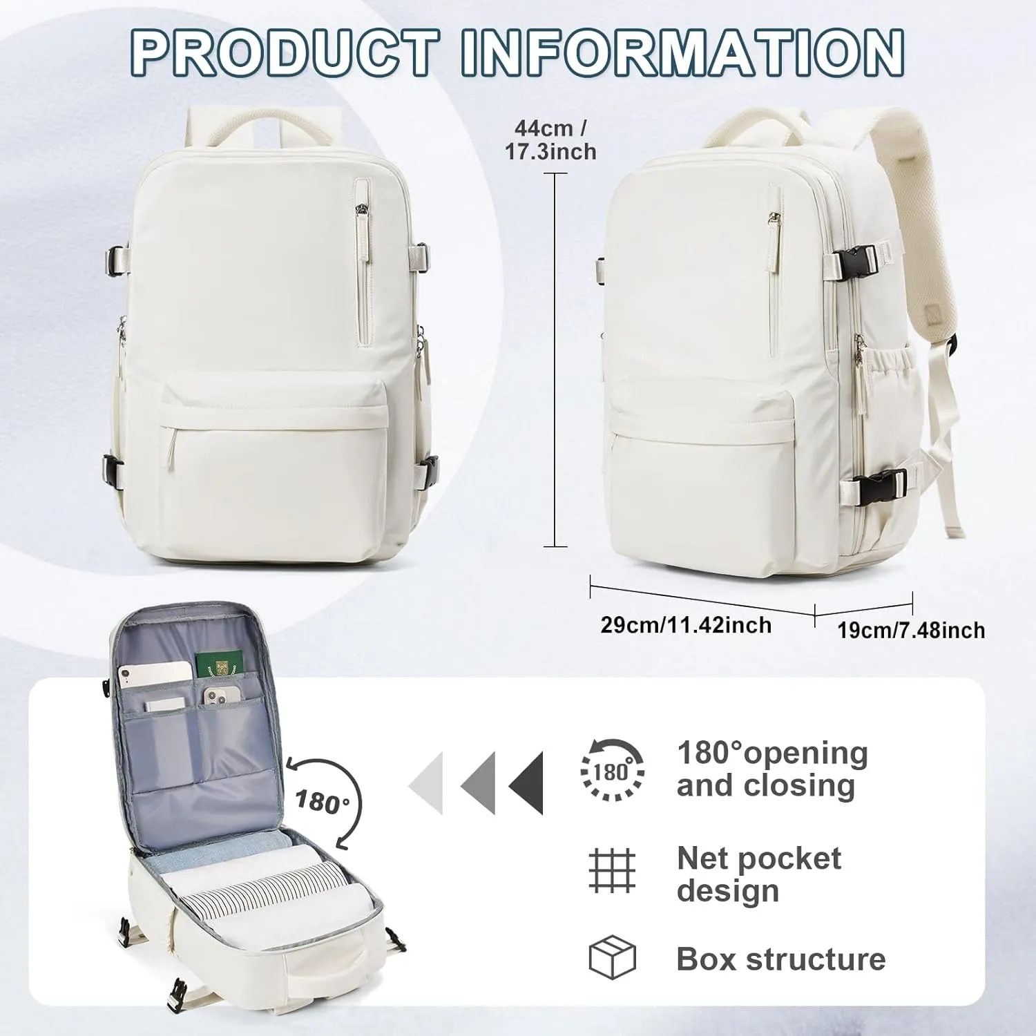 VECAVE Carry On Backpack for Women, Airline Approved Large Travel Backpack Flight Approved, Waterproof 17 Inch Laptop Backpack Business Work Backpacks Bag Men Mochila De Viaje Beige.