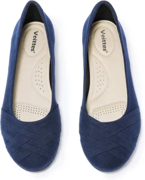 Veittes Women's Wide Width Flat Shoes, Comfortable Casual Round Toe Classy Design Ballet Flats.