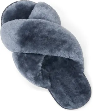 Vepose Women's 801 Cross Band Slippers, Soft Plush Furry Open Toe Fur Slides, Fuzzy Fluffy Slip on House Shoes Indoor Outdoor Slippers