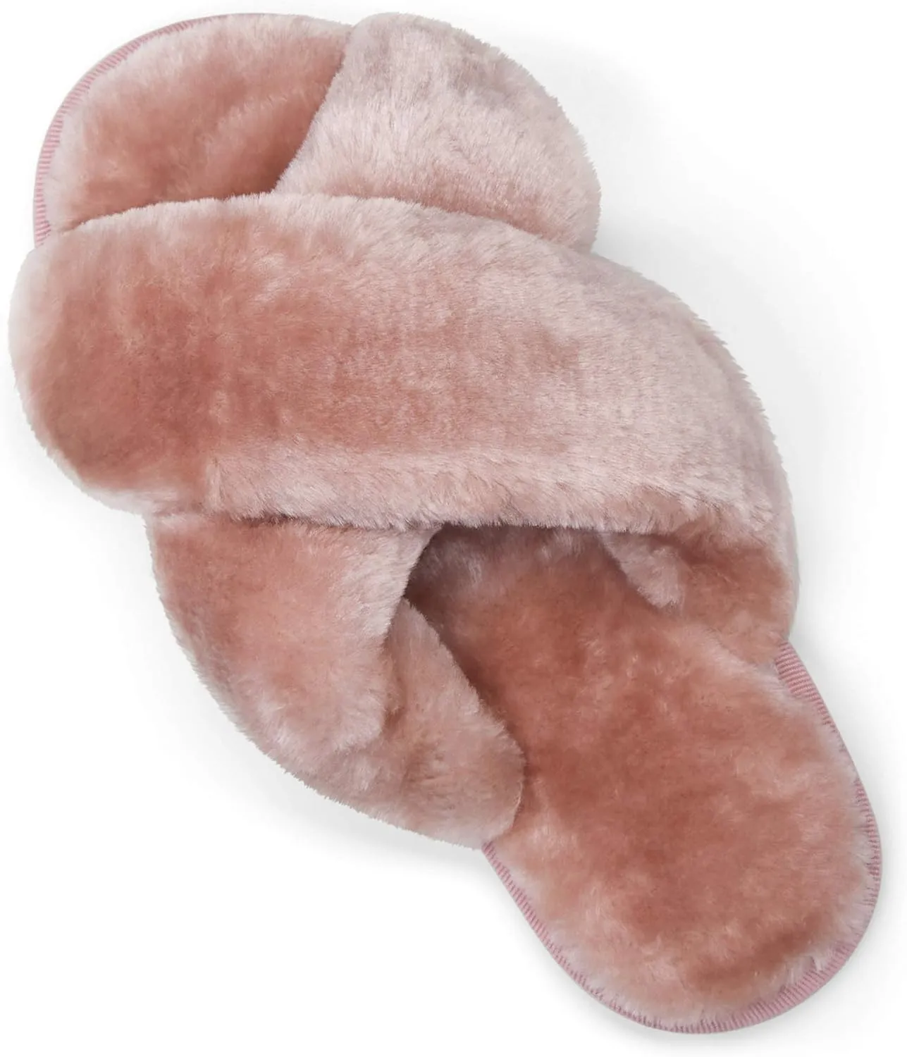 Vepose Women's 801 Cross Band Slippers, Soft Plush Furry Open Toe Fur Slides, Fuzzy Fluffy Slip on House Shoes Indoor Outdoor Slippers