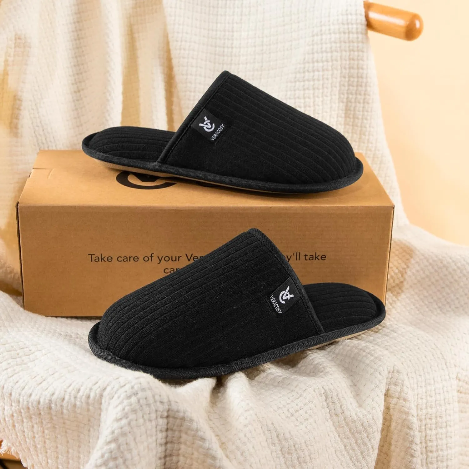 VeraCosy Women's Comfy Scuff Slippers Soft Terry Cloth Memory Foam Home House Shoes