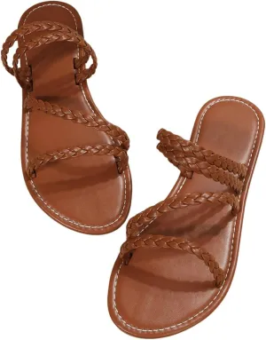 Verdusa Women's Cross Cross Straps Gladiator Sandals Strappy Slip On Summer Beach Slides