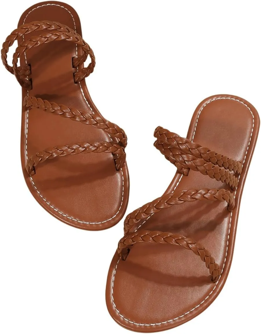 Verdusa Women's Cross Cross Straps Gladiator Sandals Strappy Slip On Summer Beach Slides