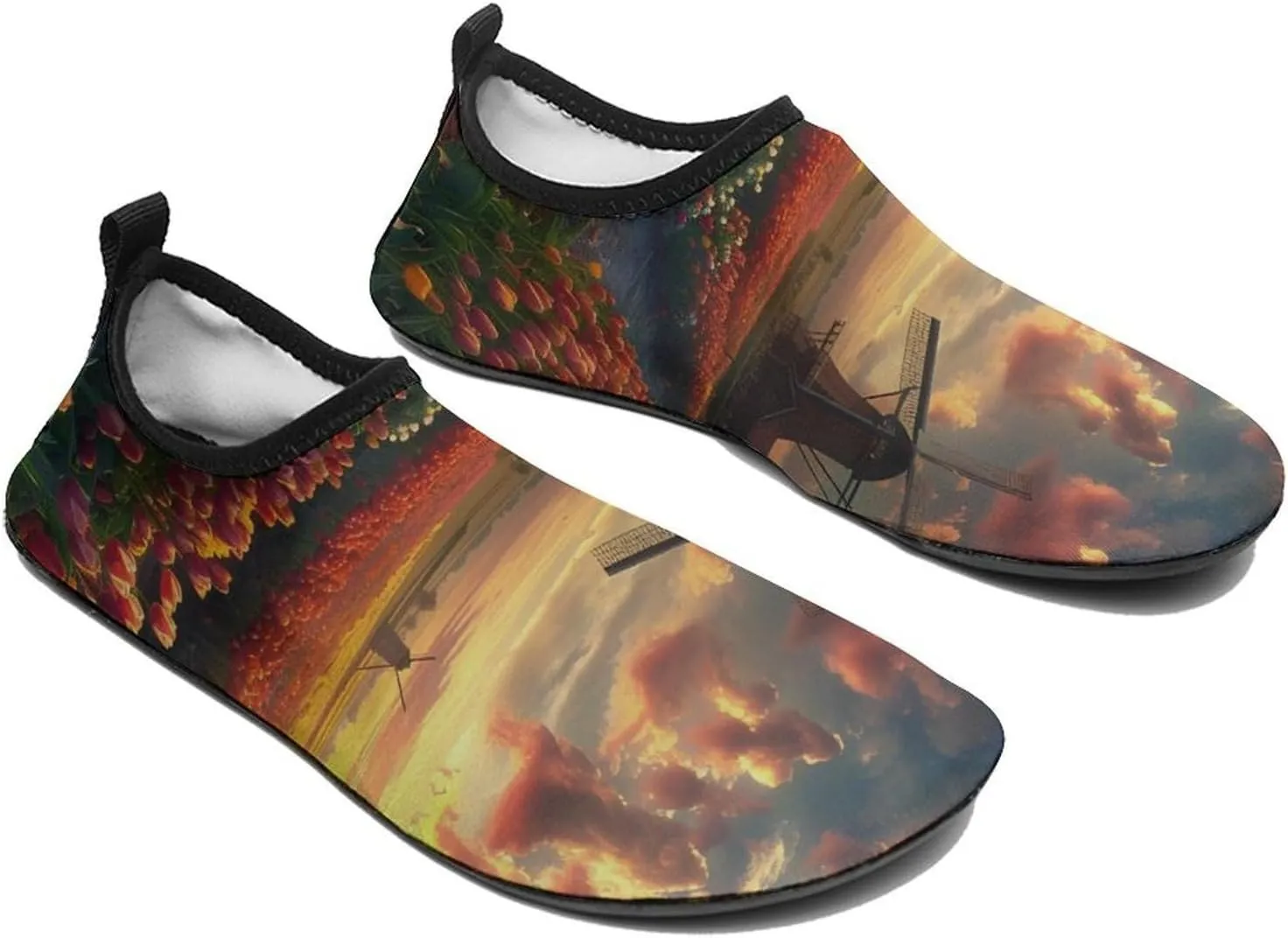 Vibrant Tulips Field with Dutch Windmills Water Sports Barefoot Shoes Quick-Dry Swim Shoes Slip-on for Sports Beach Pool
