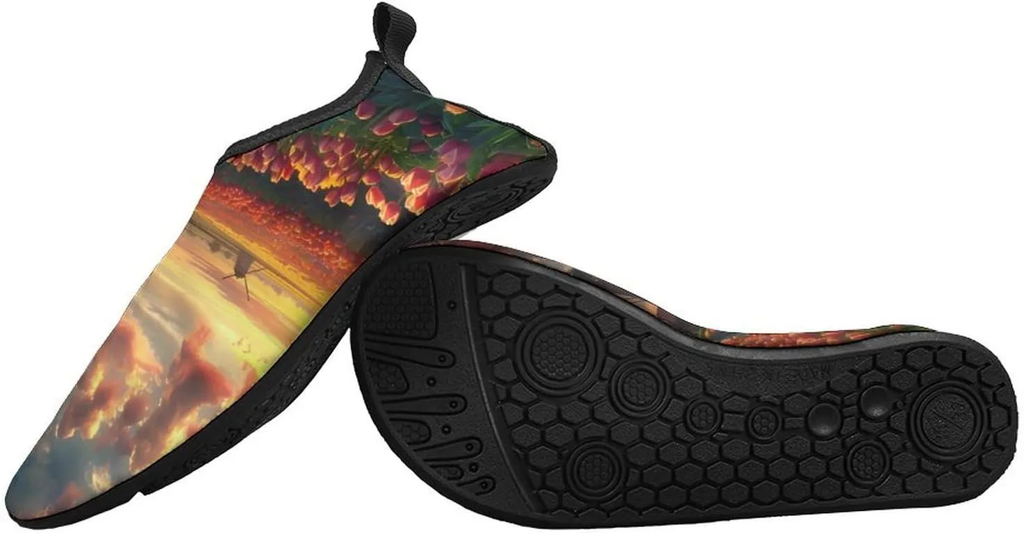 Vibrant Tulips Field with Dutch Windmills Water Sports Barefoot Shoes Quick-Dry Swim Shoes Slip-on for Sports Beach Pool