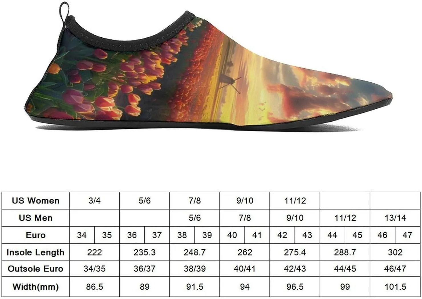 Vibrant Tulips Field with Dutch Windmills Water Sports Barefoot Shoes Quick-Dry Swim Shoes Slip-on for Sports Beach Pool