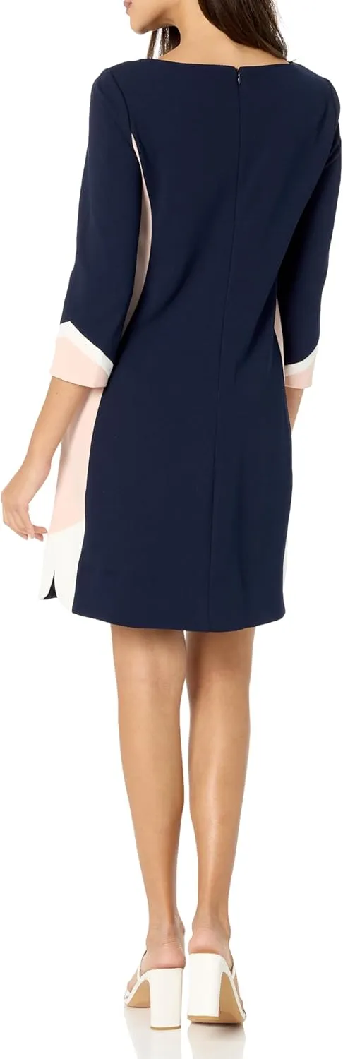 Vince Camuto Women's 3/4 Sleeve Boat Neck Scuba Crepe Shift Mini Dress