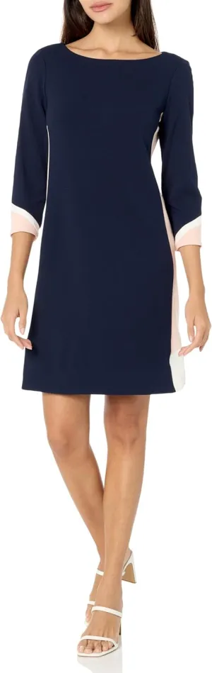 Vince Camuto Women's 3/4 Sleeve Boat Neck Scuba Crepe Shift Mini Dress