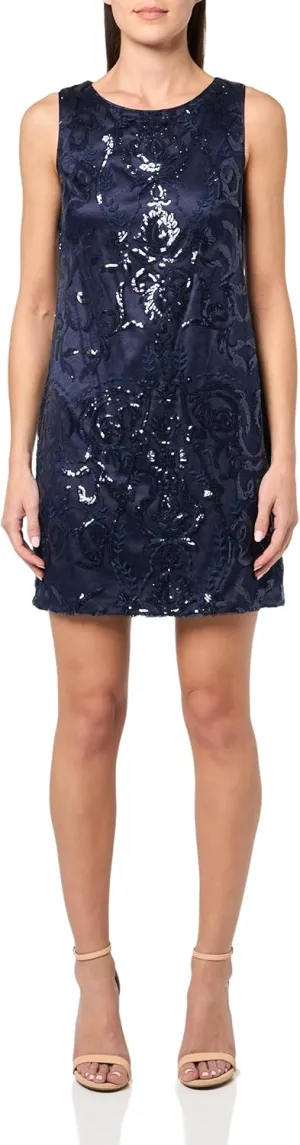 Vince Camuto Women's Sleeveless High Neck Sequin Shift Mini Dress