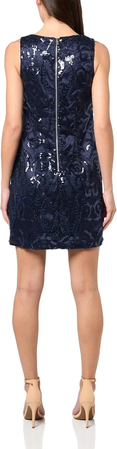 Vince Camuto Women's Sleeveless High Neck Sequin Shift Mini Dress