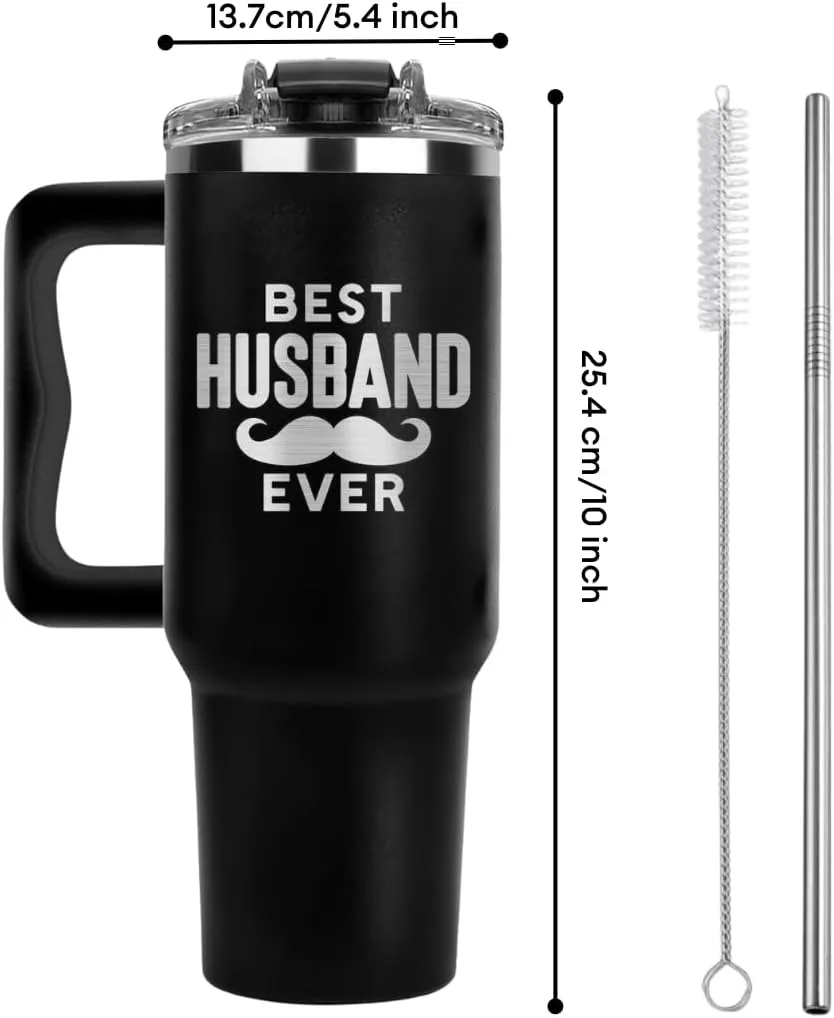 Vivulla68 Father Day Gifts for Husband from Wife, Best Husband Ever Tumbler 40Oz, Hubby Coffee Mug From Wife, Gifts for Husband Wedding Anniversary, Birthday Gift Ideas For Men, Coffee Mugs Hubby
