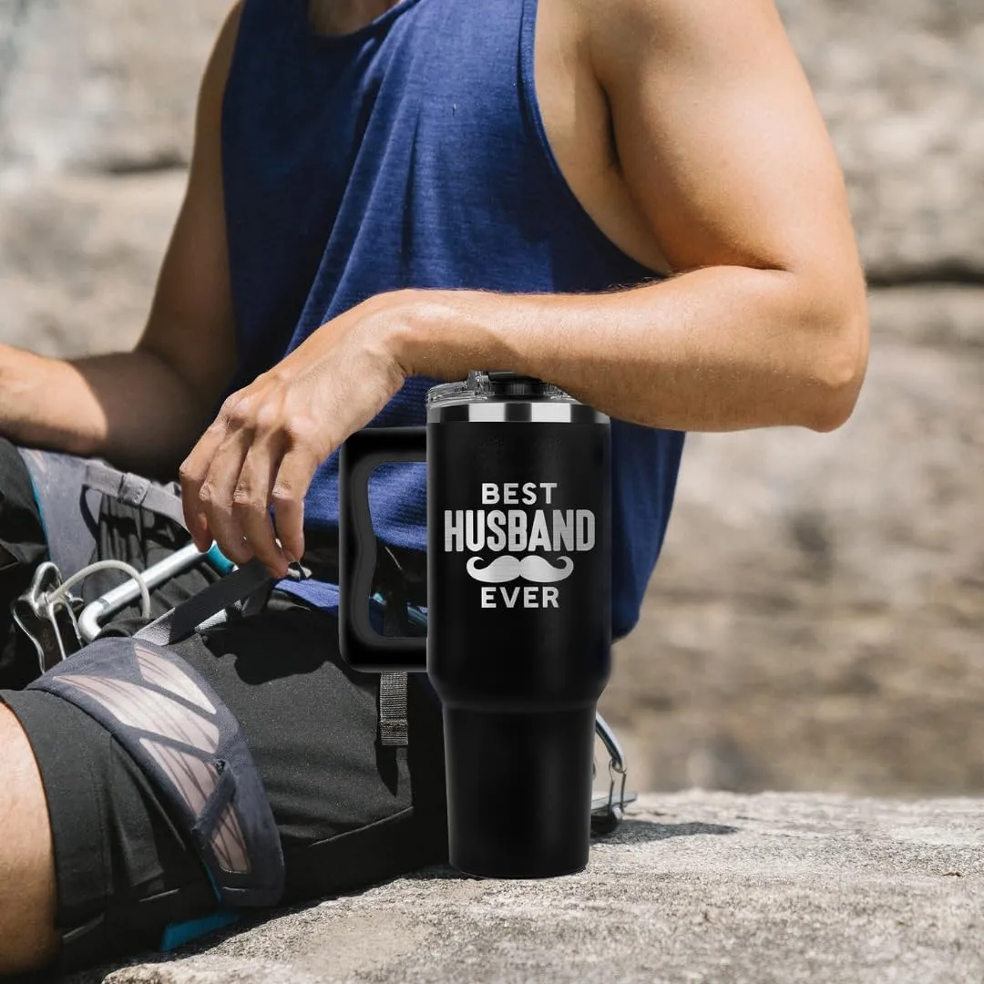Vivulla68 Father Day Gifts for Husband from Wife, Best Husband Ever Tumbler 40Oz, Hubby Coffee Mug From Wife, Gifts for Husband Wedding Anniversary, Birthday Gift Ideas For Men, Coffee Mugs Hubby