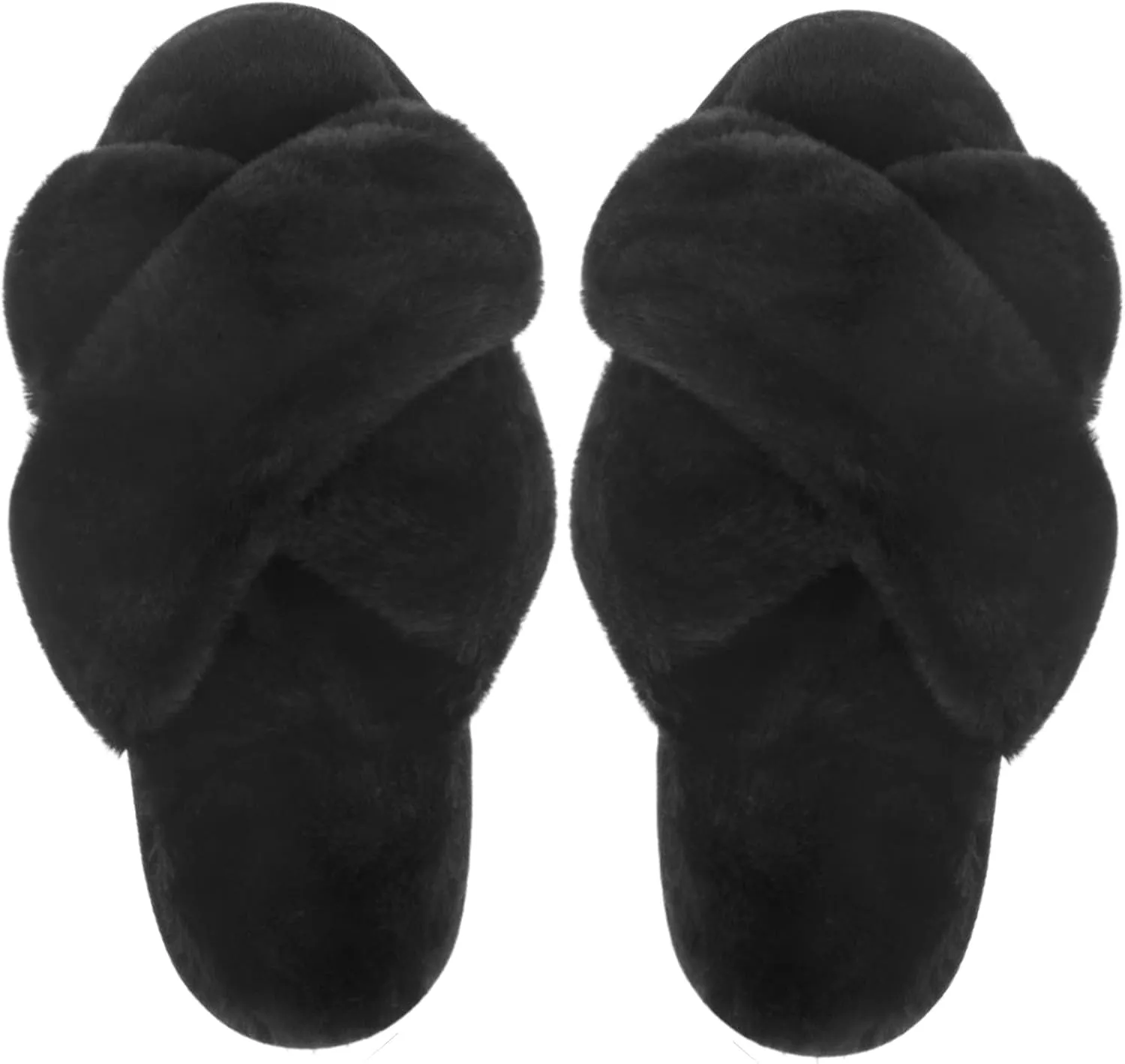 VONMAY Women's Soft Cross Band Slippers Plush Furry Slides Faux Fur Open Toe Comfy Slip On House Shoes