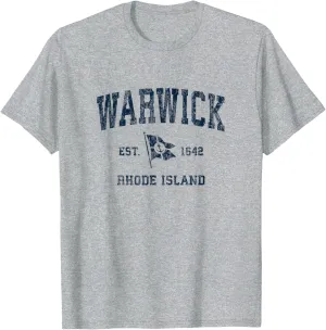 Warwick RI Vintage Sports Navy Boat Anchor Flag T-Shirt