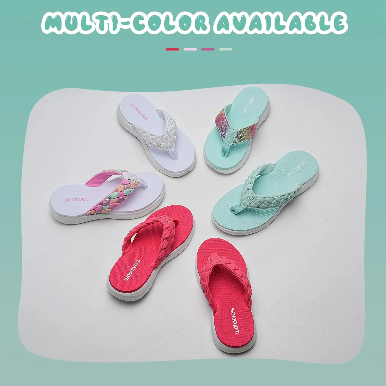 WateLves Girls Flip Flops Non-Slip Casual Thong Sandals Summer Sandal Shoes for Beach Swim Pool (Little Kid/Big Kid)