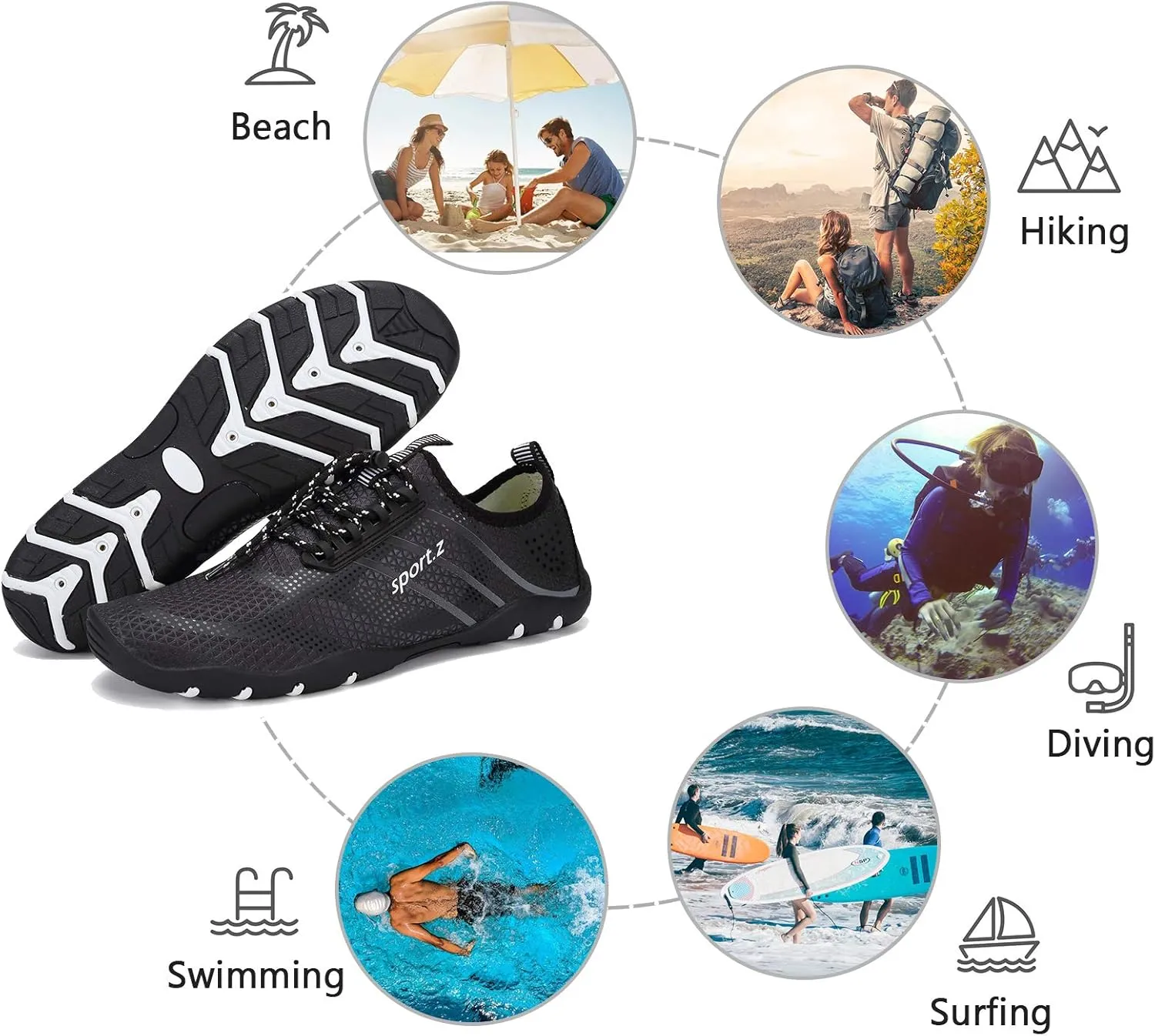 WateLves Water Shoes Mens Womens Barefoot Beach Swim Shoes Quick-Dry Aqua Socks for Surf Pool Yoga Water Aerobics