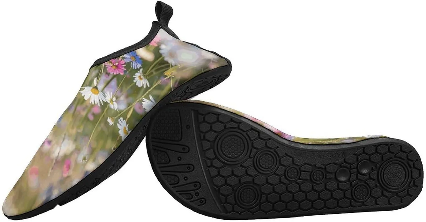 Water Shoes for Women Men Quick-Dry Aqua Socks Swim Pool Barefoot Shoes Flowers in The Field Beach Shoes