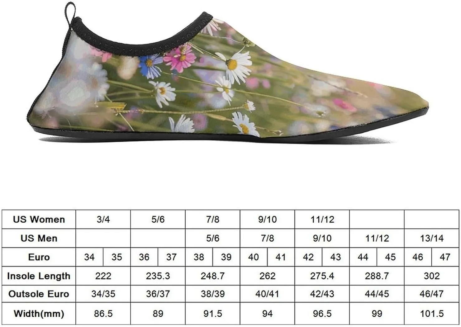 Water Shoes for Women Men Quick-Dry Aqua Socks Swim Pool Barefoot Shoes Flowers in The Field Beach Shoes