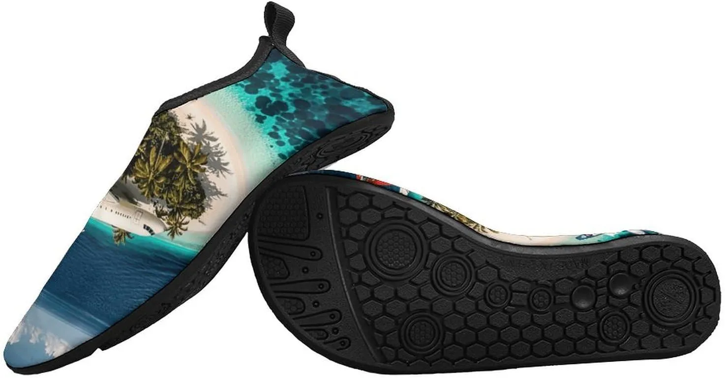 Water Shoes for Women Men Swim Beach Shoes Quick Dry Barefoot Aqua Shoes Romantic Island Airplane Pattern Sport Shoes Hiking Shoes
